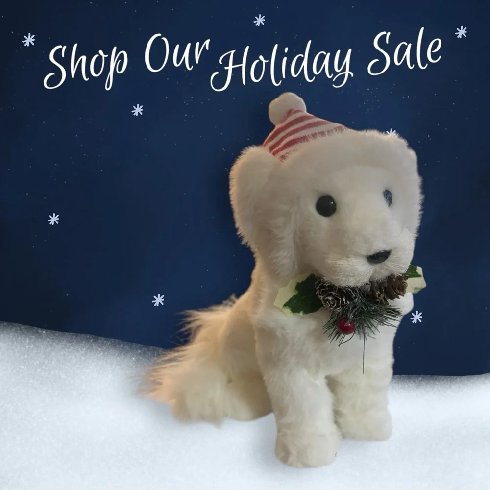 White Plush Dog with Holiday‎ Hat